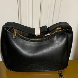 Classic Black Leather Shoulder Bag with Gold Hardware NWOT